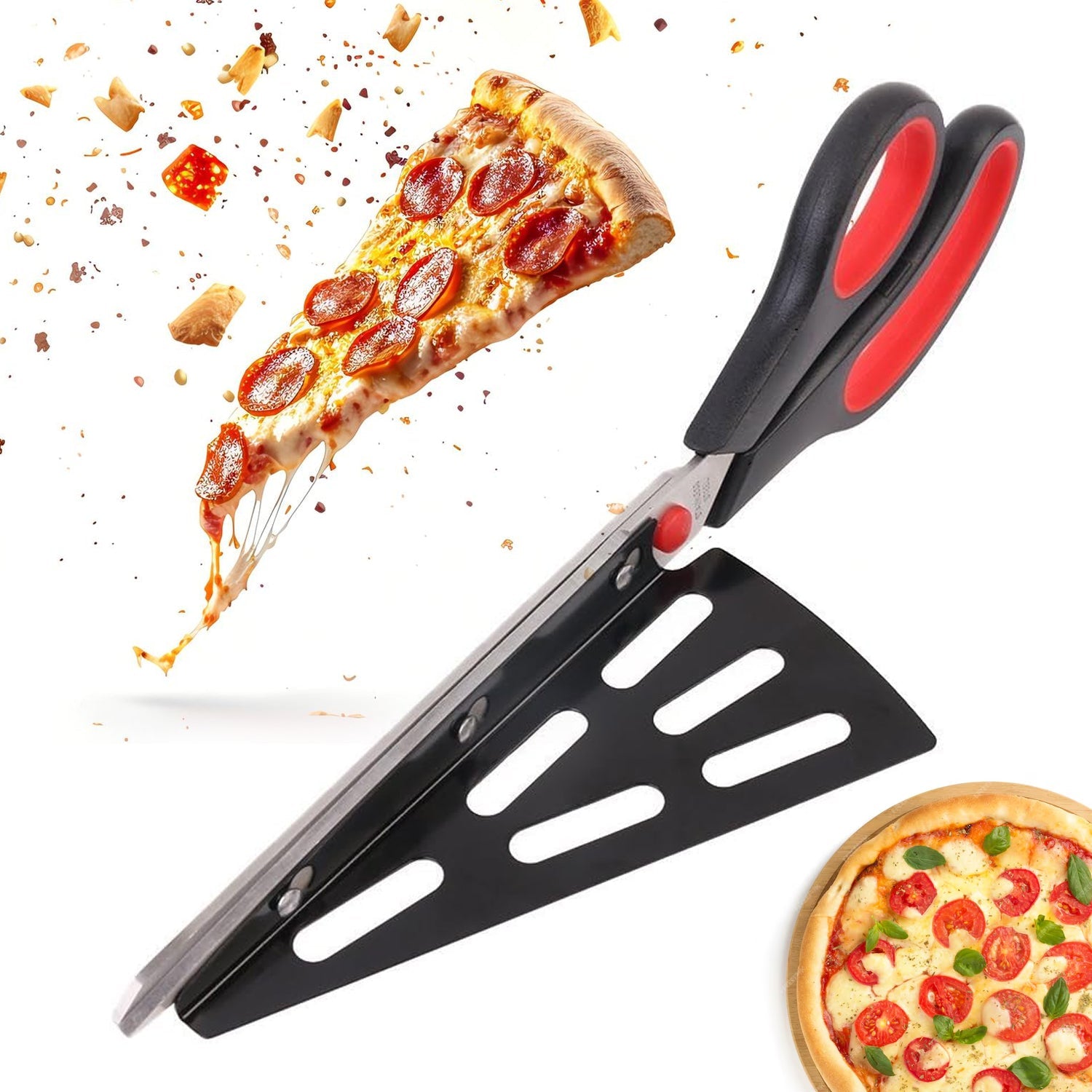 Stainless Steel Pizza Cutter Scissors Plastic Handle with Removable Spatula Stainless Steel Pizza Cutter Scissors Plastic Handle with Removable Spatula